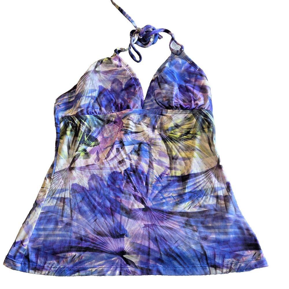 Athleta Tankini Swim Top Small Purple Blue Floral Strappy Back Swimwear